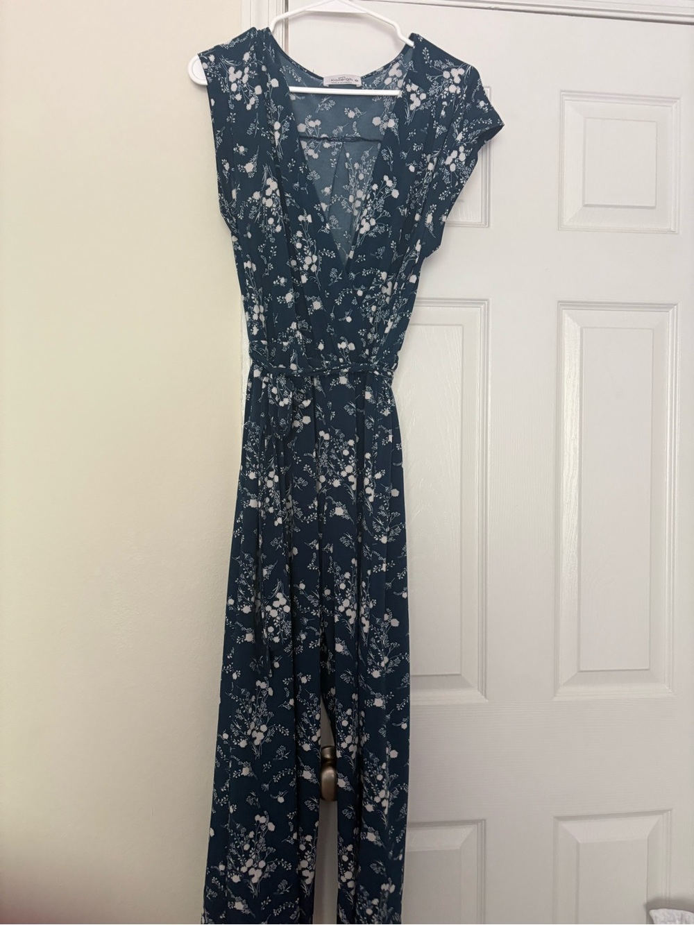 Floral Deep Teal Cap Sleeve Jumpsuit
